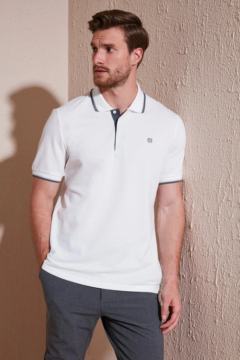 Buratti Cotton Slim Fit Stripe Detailed Buttoned Polo Collar 3-Piece T Shirt Men's T Shirt 5902118S3