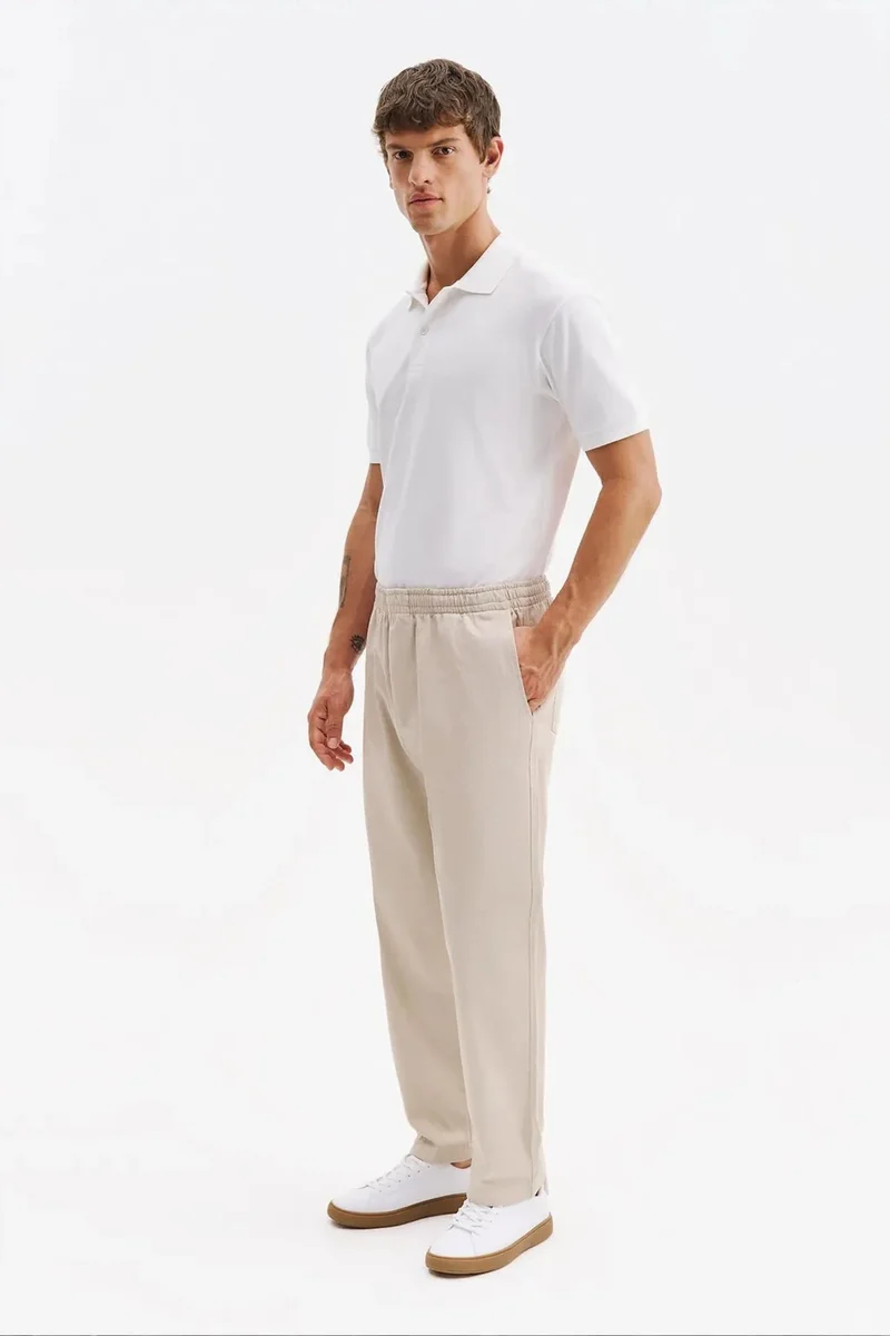 Giesto Beige Natural GIESTO Men's Cotton Stretch Suit Pants for Men | Best Price UAE