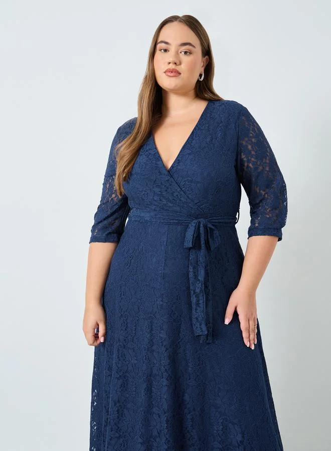 Styli  Styli Plus Size Blue Lace Maxi Dress for Women | Best Price UAE