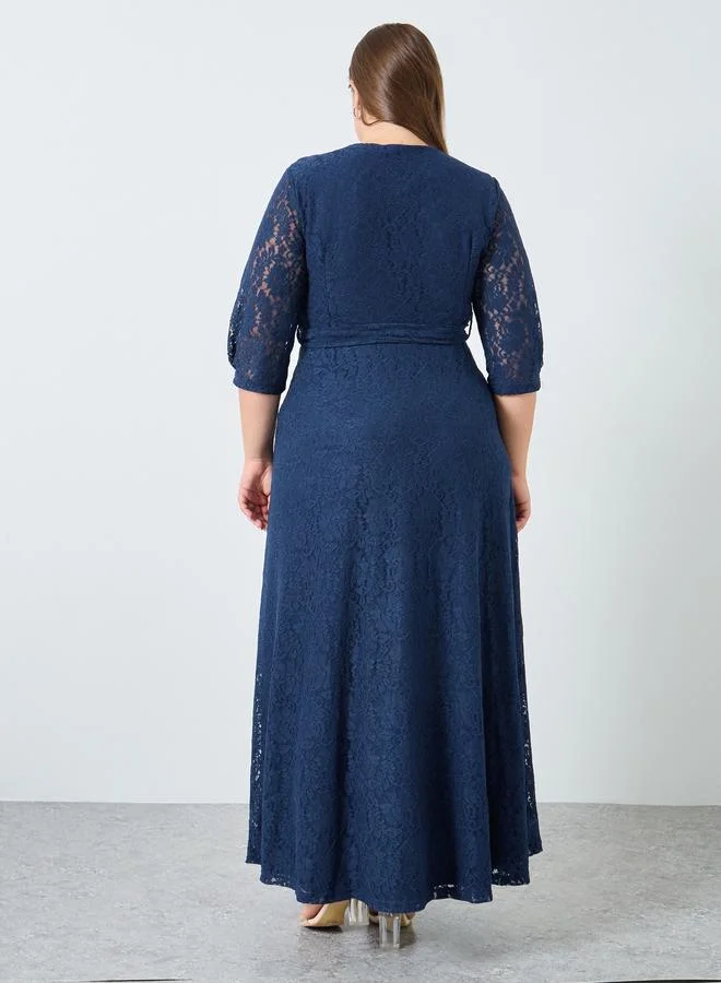 Styli  Styli Plus Size Blue Lace Maxi Dress for Women | Best Price UAE