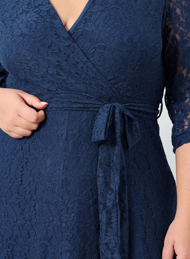 Styli  Styli Plus Size Blue Lace Maxi Dress for Women | Best Price UAE