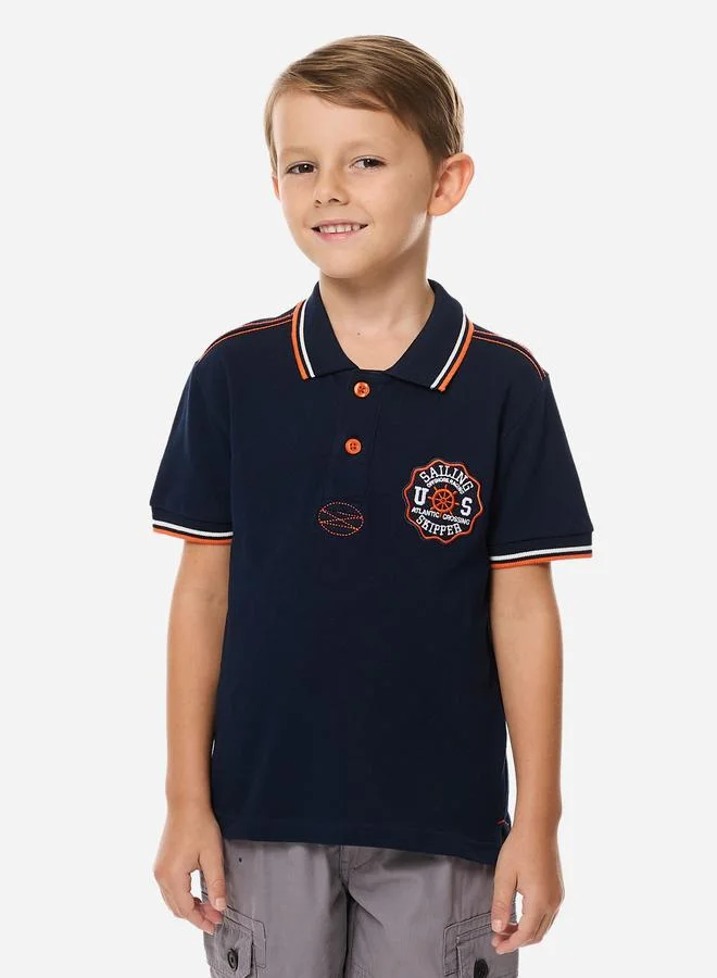 victor and jane Victor And Jane Boys Navy Blue Embroidered Detail Short Sleeve Polo T-Shirt
