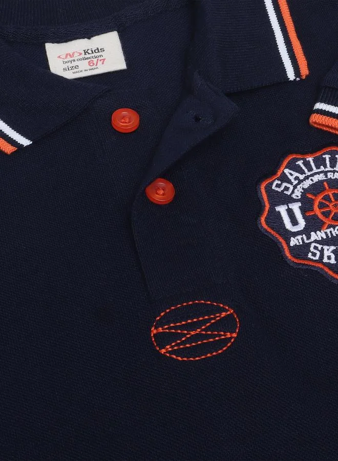 victor and jane Victor And Jane Boys Navy Blue Embroidered Detail Short Sleeve Polo T-Shirt