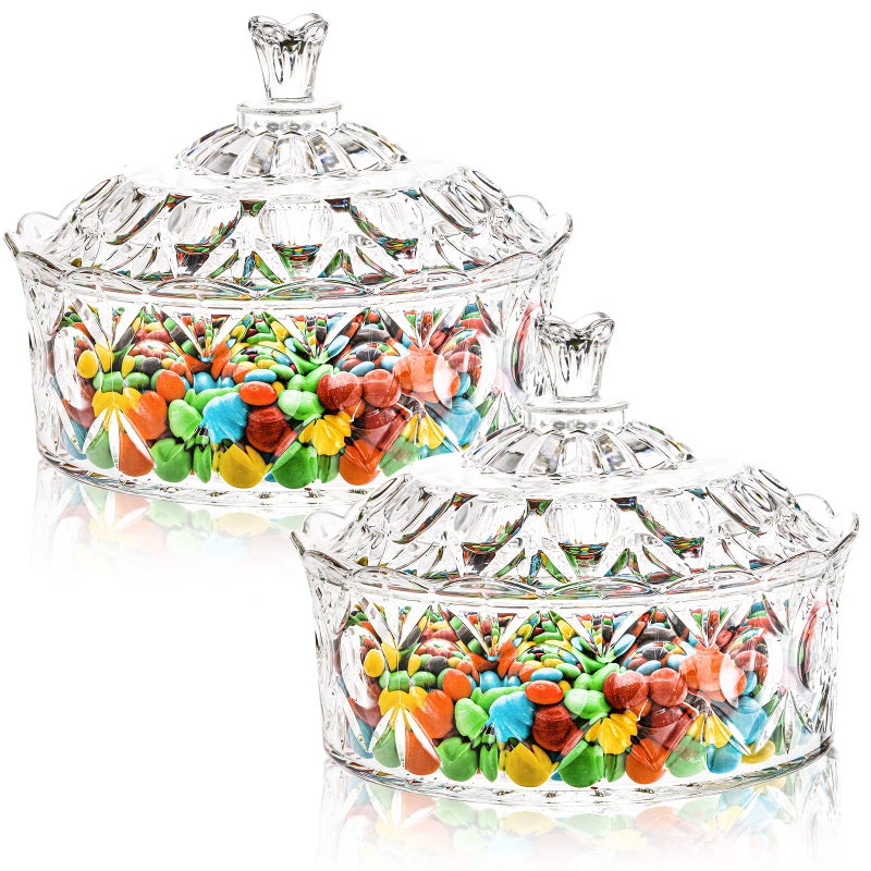 طقم 2 من طبق الحلوى مع غطاء من الأكريليك وعاء حلوى زينة كريستالي لبوفيه الحلوى حفلة زفاف ديكور منزلي
