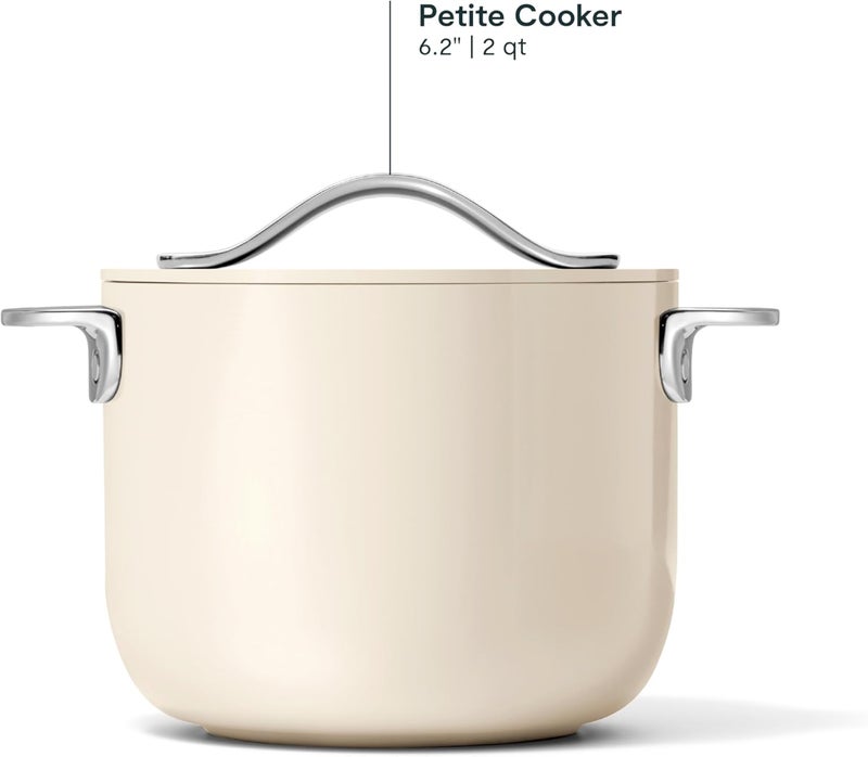 Caraway Petite Cooker - 2 Qt Ceramic Coated Pot - Free From Forever Chemicals - Perfect for Rice, Grains, or Sauces - Cream - Image 3
