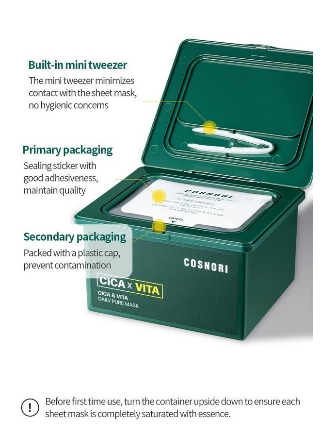 COSNORI Cica & Vita Daily Pure Mask Vegan Daily Mask Sheet Convenient & Quick Soothing Vitality Boosting Care 100% Pure Lyocell Sheet 30 Sheets/11.8 Fl Oz - Image 3