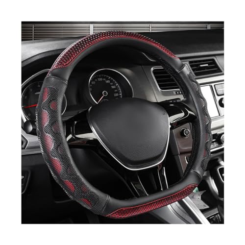 Yourkar Car Steering Wheel Cover, 15 Inch Leather D-Shaped Comfy Grip Steering Wheel Protector, Anti-Slip Steering Wheel Cover with 3D Honeycomb for Most Vehicles, Car Accessories (Red) - Image 1