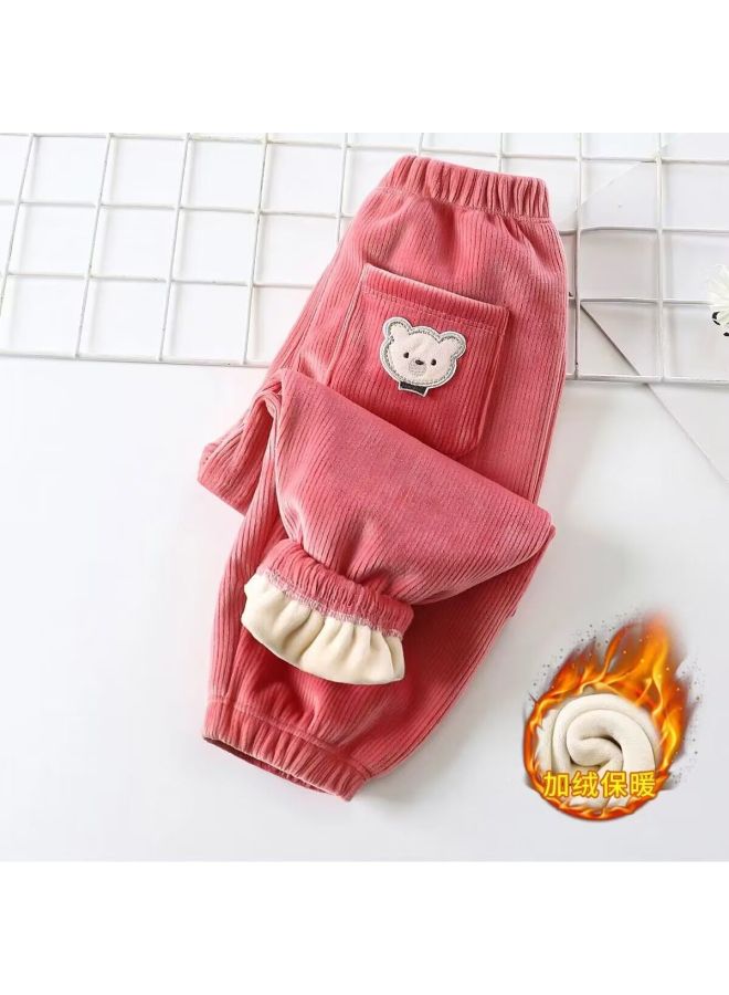 Autumn And Winter New Children's Fleece-lined Pants Western Style Pocket Embroidered Corduroy Casual Pants Boys And Girls Warm Ankle-tied Pants