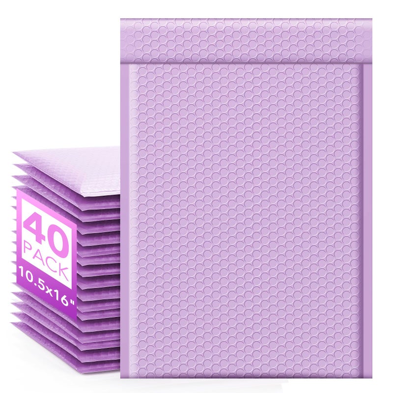 Fuxury Large Bubble Mailers 10.5x16" 40 Pack Self Seal Padded Envelopes Waterproof Mailing Envelopes Bubble Padded Mailers for Packaging, Small Business #5 Lavender - Image 1