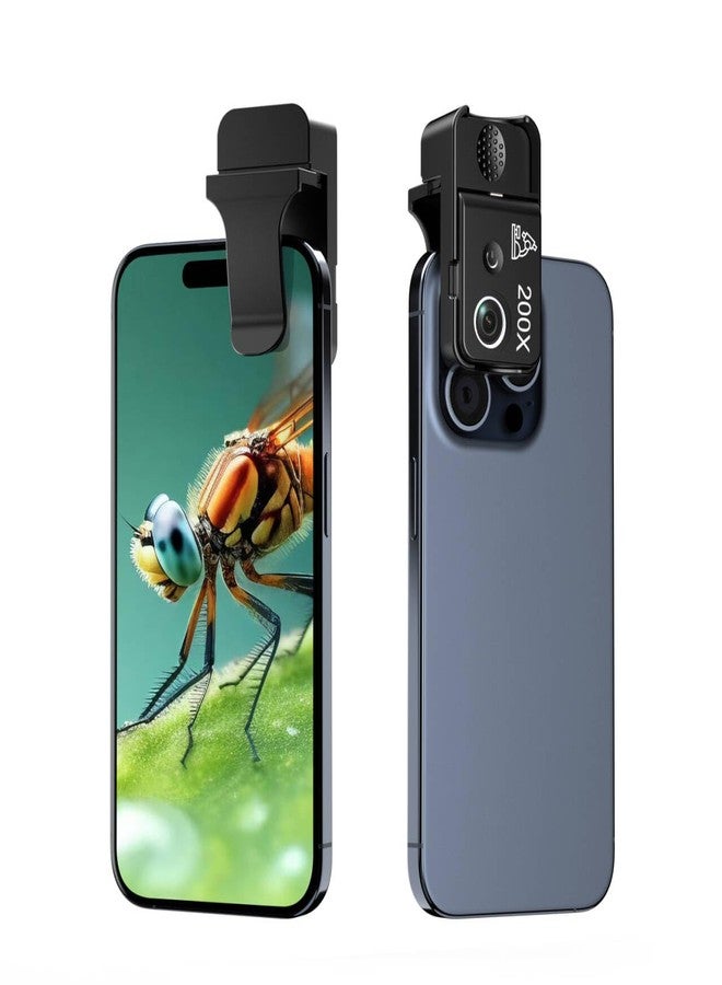 Amoper Phone Microscope 200X Pocket Magnifier Camera with CPL Lens/Lights, Zoom Universal Portable Phone Microscope with Clip for 99% Phone, Perfect for Coin/Stamp/Plant Inspection - Image 1
