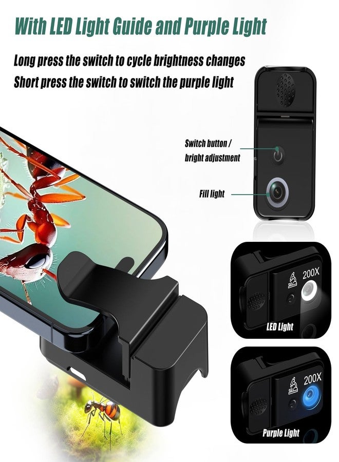 Amoper Phone Microscope 200X Pocket Magnifier Camera with CPL Lens/Lights, Zoom Universal Portable Phone Microscope with Clip for 99% Phone, Perfect for Coin/Stamp/Plant Inspection - Image 4