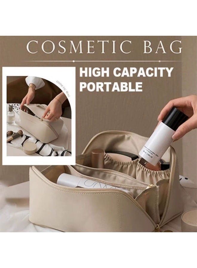 SHEIN Travel Makeup Bag, Large Capacity Cosmetic Bags for Women, Portable Waterproof Flat Opening Toiletry Bag in White, Travel Accessories - Image 3