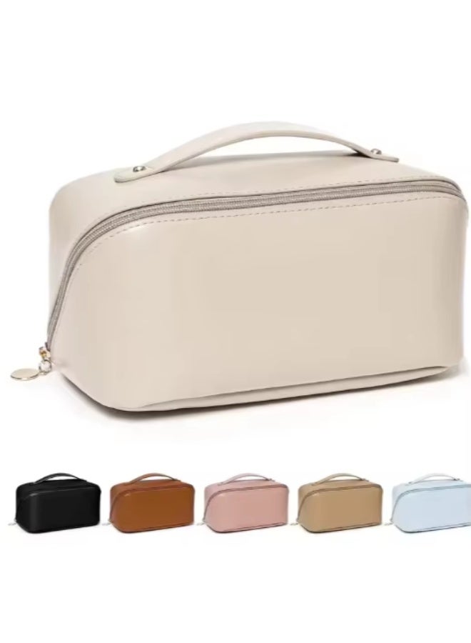 SHEIN Travel Makeup Bag, Large Capacity Cosmetic Bags for Women, Portable Waterproof Flat Opening Toiletry Bag in White, Travel Accessories - Image 5