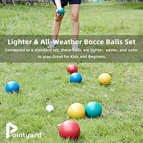 Pointyard 84mm Bocce Ball Set, Outdoor Games for Adults and Family, Backyard Ball Set with 8 PE Bocce Balls & 1 Pallino & Carry Bag & Measuring Tape for Teens Beginners - Image 4