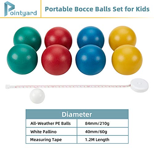 Pointyard 84mm Bocce Ball Set, Outdoor Games for Adults and Family, Backyard Ball Set with 8 PE Bocce Balls & 1 Pallino & Carry Bag & Measuring Tape for Teens Beginners - Image 3