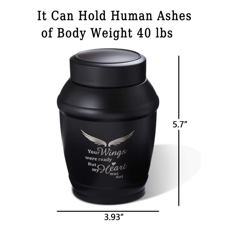 LINES ARTE 5.7 Inches Medium Size Urns for Human Ashes Adult Male,Black Angel Wings Cremation Decorative Urns for Adult Ashes - Image 2