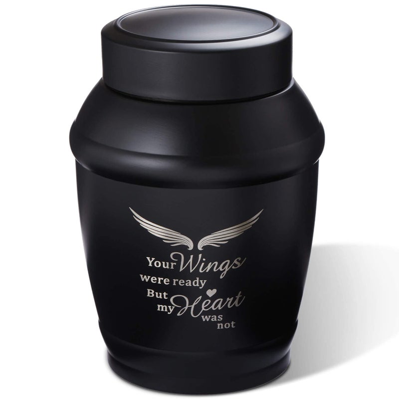 LINES ARTE 5.7 Inches Medium Size Urns for Human Ashes Adult Male,Black Angel Wings Cremation Decorative Urns for Adult Ashes - Image 1