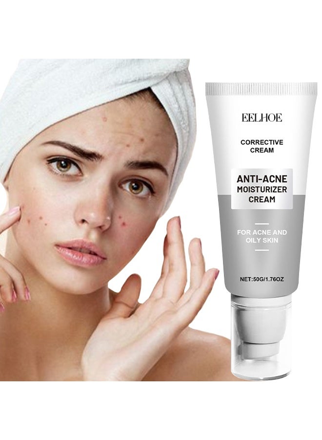 إيلهو كريم مرطب مضاد لحب الشباب، كريم مرطب للوجه للبشرة المعرضة لحب الشباب، كريم وجه للتحكم في حب الشباب بحمض الهيالورونيك والنياسيناميد، كريم لإزالة حب الشباب للترطيب، عناية بالبشرة للبشرة الحساسة 50 جرام - Image 1