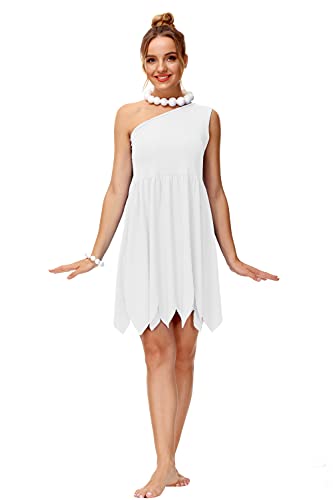 AOBUTE Halloween Women Wilma Costume Dress Adult One Shoulder White Couple Cosplay Outfit L - Image 1