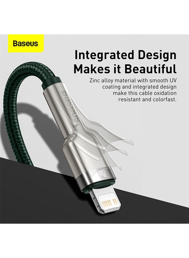 بيسوس كابل USB C إلى لايتنينج للشحن السريع ونقل البيانات بتقنية PD بقدرة 20 وات من سلسلة كافولي ومتوافق مع هواتف آيفون 14 و14 برو/ 13 برو/ 13 برو ماكس / 13/13 ميني، آي باد 9، 12 ميني/ 12/12 برو، بطول متر واحد أخضر/فضي - Image 3