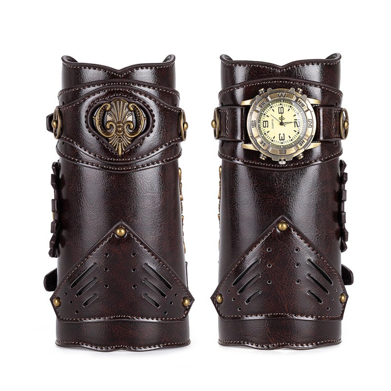 Avaner Men's Steampunk Leather Wristwatch: 2 Pack Vintage Leather Bracers Watch Arm Armor Cuff for Cosplay Costume - Image 1