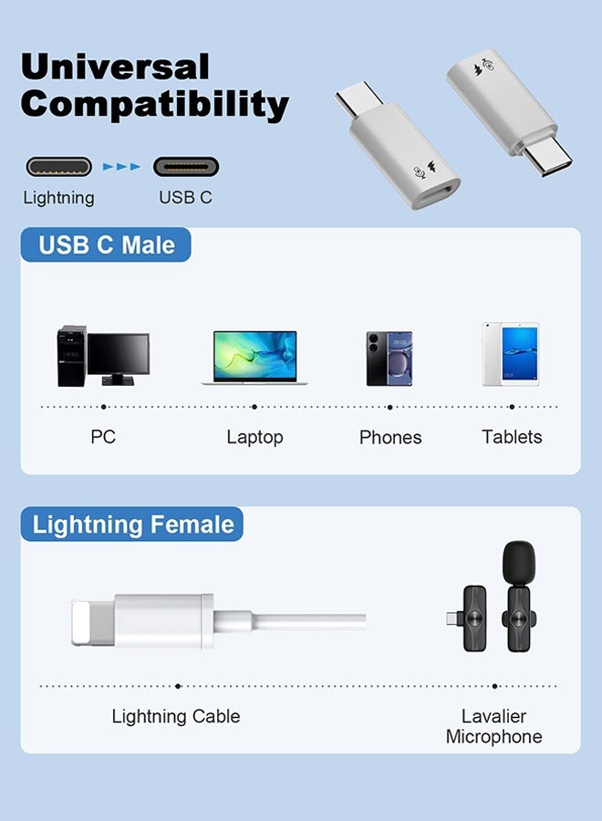 Wffo 2 Pack USB C to Lightning Microphone Adapter - USB C Male to Lightning Female Adapter for Wireless Lavalier Microphone for iPhone 16/15 Plus Pro Max, iPad Pro/Air, Not for Headphone/Data (White) - Image 2