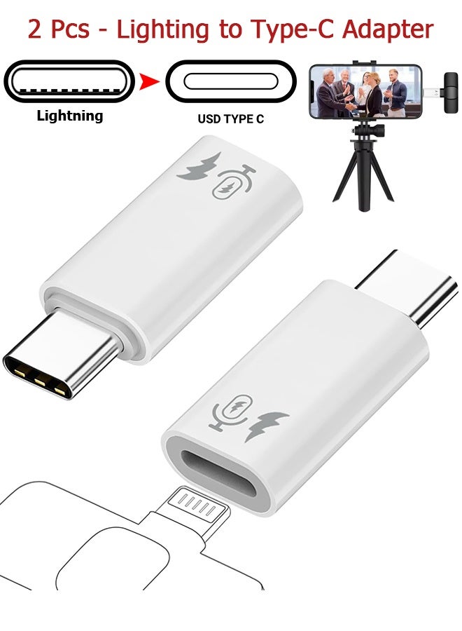 Wffo 2 Pack USB C to Lightning Microphone Adapter - USB C Male to Lightning Female Adapter for Wireless Lavalier Microphone for iPhone 16/15 Plus Pro Max, iPad Pro/Air, Not for Headphone/Data (White) - Image 1