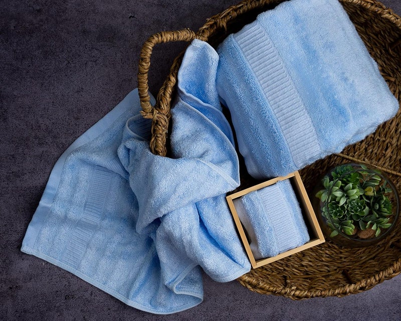 Mush Bamboo Towel: Ultra Soft, Absorbent, Eco Friendly 600 GSM 6 Pieces (2 Bath, 2 Hand, 2 Face) (Navy & Sky) - Image 3