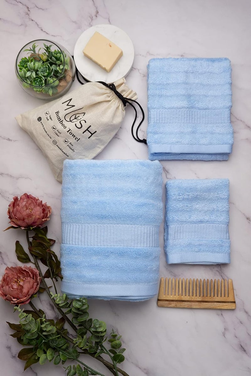 Mush Bamboo Towel: Ultra Soft, Absorbent, Eco Friendly 600 GSM 6 Pieces (2 Bath, 2 Hand, 2 Face) (Navy & Sky) - Image 4