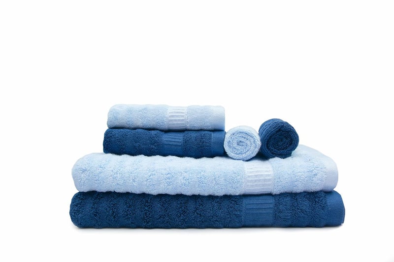 Mush Bamboo Towel: Ultra Soft, Absorbent, Eco Friendly 600 GSM 6 Pieces (2 Bath, 2 Hand, 2 Face) (Navy & Sky) - Image 1