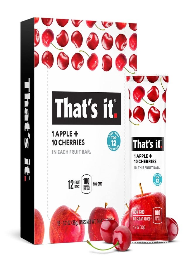 That's it. Apple + Cherry 100% Natural Real Fruit Bar, Best High Fiber Vegan, Gluten Free Healthy Snack, Paleo for Children & Adults, Non GMO No Sugar Added, No Preservatives Energy Food (12 Pack) - Image 1