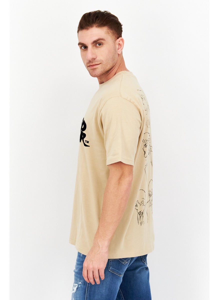 Speed Racer - Men Oversized Crew Neck Short Sleeve Brand Logo T-Shirt, Beige - Image 1