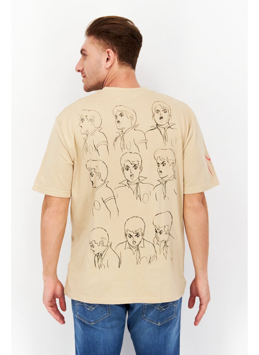 Speed Racer - Men Oversized Crew Neck Short Sleeve Brand Logo T-Shirt, Beige - Image 1