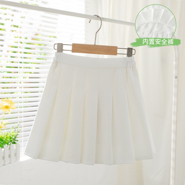 Girls' White Skirt Korean Style High Waist Elasto Pleated Skirt College Style New Style Girl - Image 1