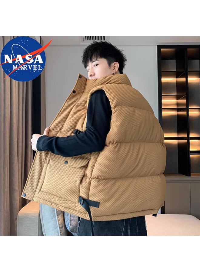 Nasa Marvel Men's Cotton Padded Vest Jacket Winter Stand Collar Casual Warm Thick Trendy Outdoor Couple Military Green XL - Image 3