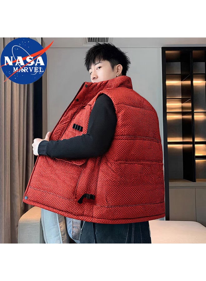 Nasa Marvel Men's Cotton Padded Vest Jacket Winter Stand Collar Casual Warm Thick Trendy Outdoor Couple Military Green XL - Image 2
