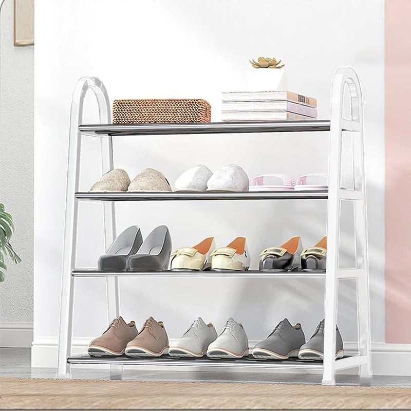 Lukzer 4 Tier Shoe Rack Detachable Open Book Shelf Plastic Storage Holder Organizer Stand for Home Office (A Shape/White/4 Layer/62x27.5x54cm) - Image 1