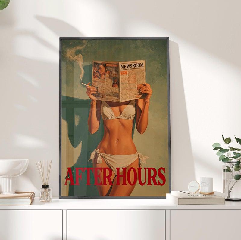 TNESSENTIAL After Hours Vintage Western Wall Art Poster or Canvas Print, Retro Bikini Art Print, Smoking Girl 70s Wall Art, Typography Decor for Mancave - Image 3