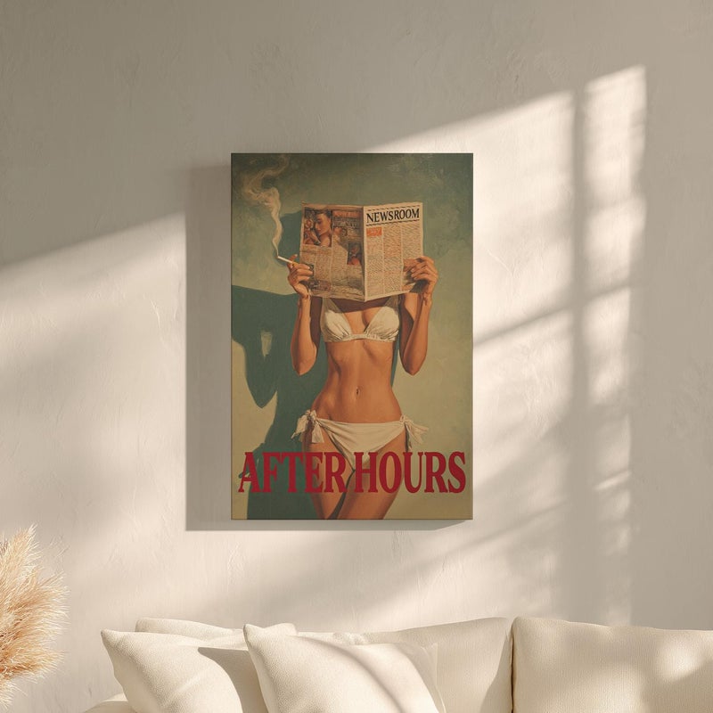 TNESSENTIAL After Hours Vintage Western Wall Art Poster or Canvas Print, Retro Bikini Art Print, Smoking Girl 70s Wall Art, Typography Decor for Mancave - Image 4