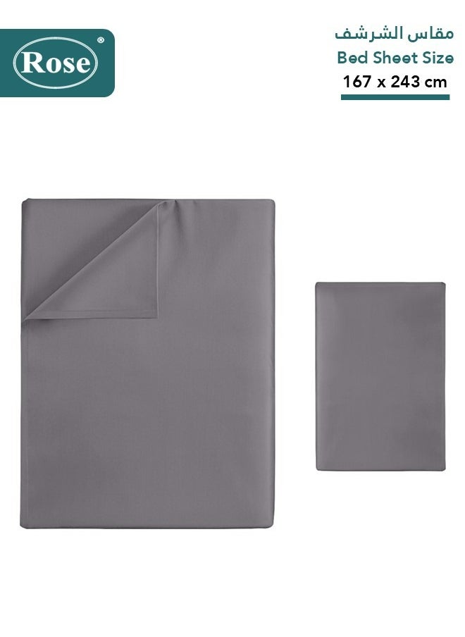 Rose Rose Luxurious Plain Flat Sheet and Pillow Case, Bed Sheet 2-Pieces Set, Soft & Cozy Microfiber Breathable and Cooling, Twin / Extra Twin Size 243x167 cm, Grey  - Image 2