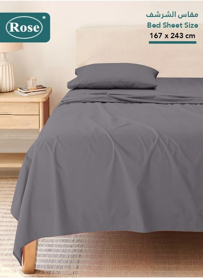 Rose Rose Luxurious Plain Flat Sheet and Pillow Case, Bed Sheet 2-Pieces Set, Soft & Cozy Microfiber Breathable and Cooling, Twin / Extra Twin Size 243x167 cm, Grey  - Image 1