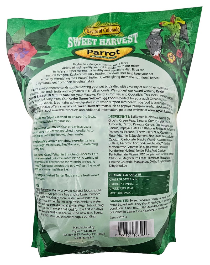 Sweet Harvest Parrot Bird Food (No Sunflower Seeds), 4 lbs Bag - Seed Mix for a Variety of Parrots - Image 2