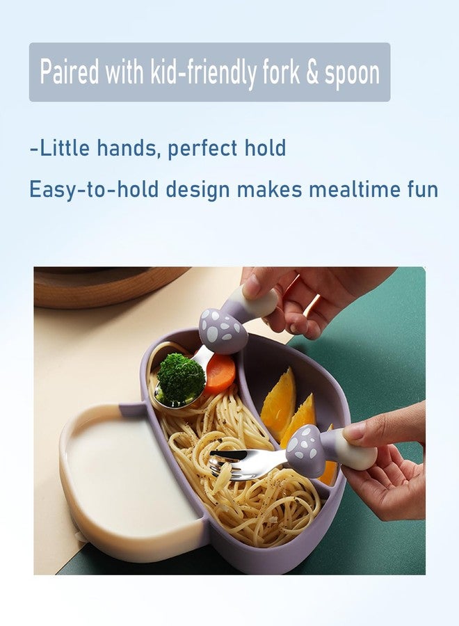 Ecrekhom Silicone Baby Feeding Set 4 Pcs, Weaning Supplies, Mushroom Baby Plates Baby Spoon & Fork, Baby Utensils Feeding Essentials - Image 4