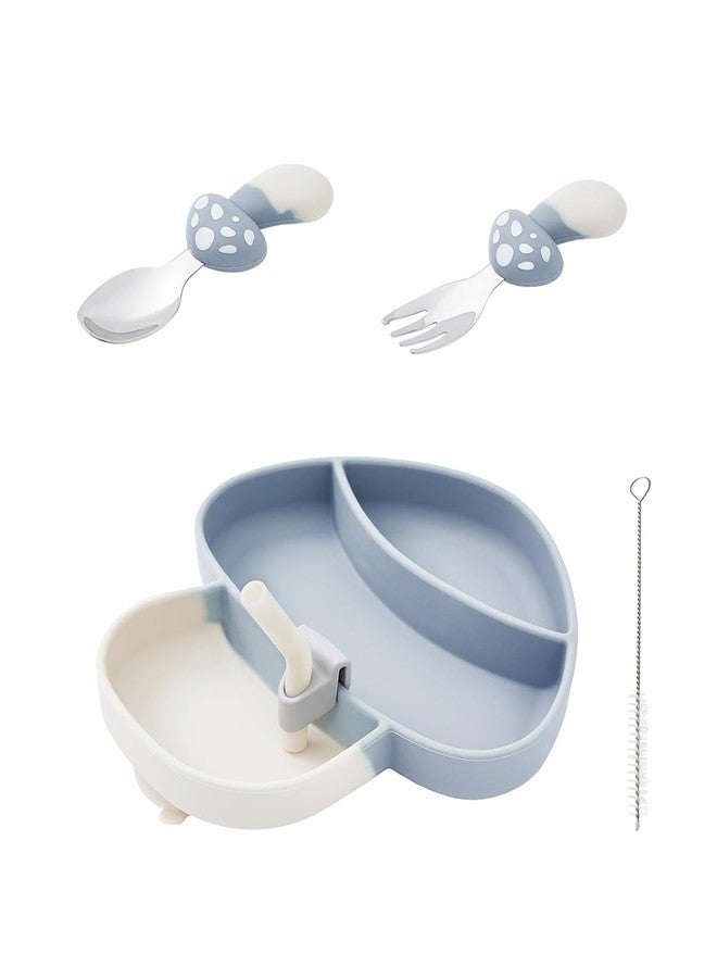 Ecrekhom Silicone Baby Feeding Set 4 Pcs, Weaning Supplies, Mushroom Baby Plates Baby Spoon & Fork, Baby Utensils Feeding Essentials - Image 1