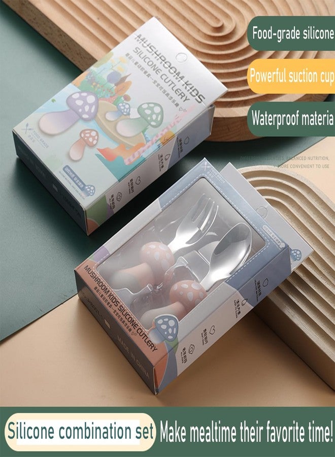 Ecrekhom Silicone Baby Feeding Set 4 Pcs, Weaning Supplies, Mushroom Baby Plates Baby Spoon & Fork, Baby Utensils Feeding Essentials - Image 5