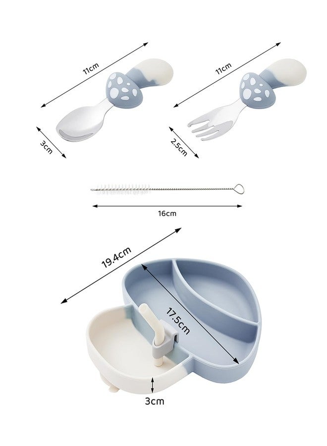 Ecrekhom Silicone Baby Feeding Set 4 Pcs, Weaning Supplies, Mushroom Baby Plates Baby Spoon & Fork, Baby Utensils Feeding Essentials - Image 2
