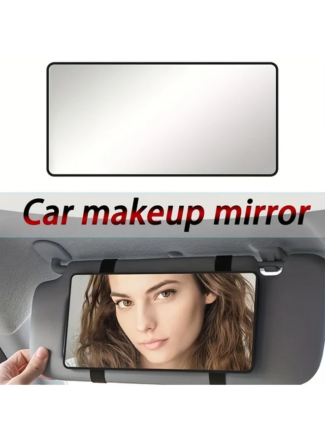 Black 1pc Car Makeup Mirror Wide Angle Tinted HD Full Coverage Sun Visor Clip On - Image 3