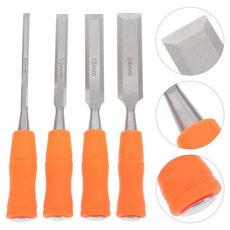 4pcs Wood Chisel Set with Sharp Blades Comfortable Grip for DIY Carving Woodworking Craft Projects - Image 4