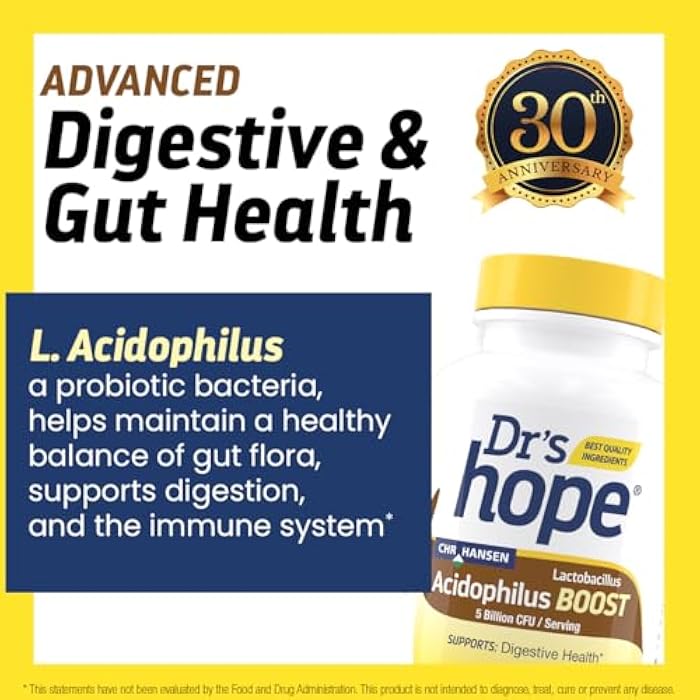 Dr’s Hope Lactobacillus Acidophilus Boost 5B CFU - Probiotics for Digestive Health - Supports Digestive Health, Immune Function, and Overall Gut Health - 120 Veggie Capsules, Made in the USA - Image 4