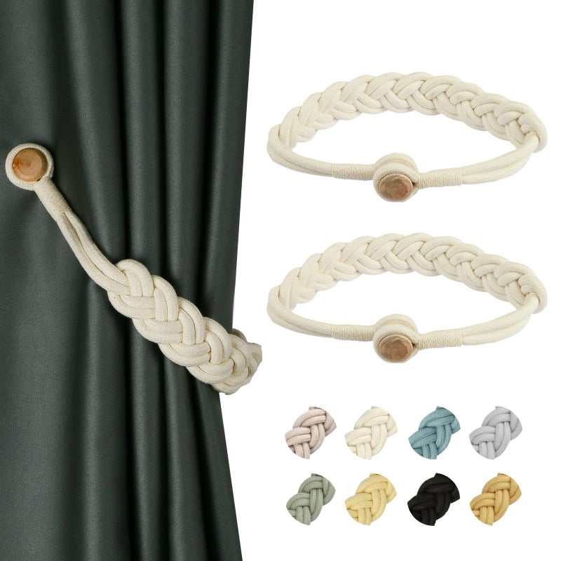 BEL AVENIR BEL AVENIR Curtain Tiebacks Magnetic Woven Curtain Holdback Drapery TieBack Ivory Braid2 Pack